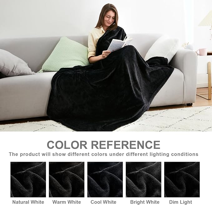 Hansleep Throw Black Fleece Blanket, Soft Flannel Bed Blanket | Fuzzy Cozy Blanket 50x60 Inches, Multi-use for Bed, Sofa, Couch, Travel, Camping, All Season Warm Lightweight Cover