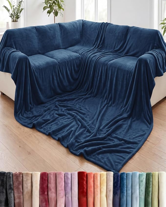 Ultra Soft Fleece Blanket Giant Blanket Size - Flannel Fleece Luxury Blanket - Lightweight for Couch Bed Chair - Thick, Warm and Breathable - All Season Cozy, Navy
