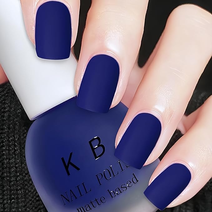 Matte Blue Nail Polish Quick Dry, Vegan Non Toxic Air Dry Nail Color for Women Girls, Royal Navy Blue Matte Finish