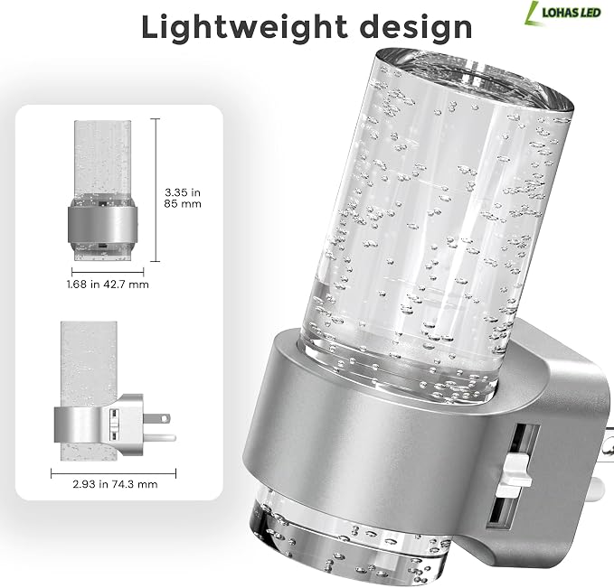 L LOHAS LED Night Lights Plug into Wall, 2 Pack Mini Dimmable Night Light | Dusk-to-Dawn, Soft White/Cool White/Amber 3 Light Color, 0-100LM Adjustable Brightness, Bubble Nightlight for Hallway