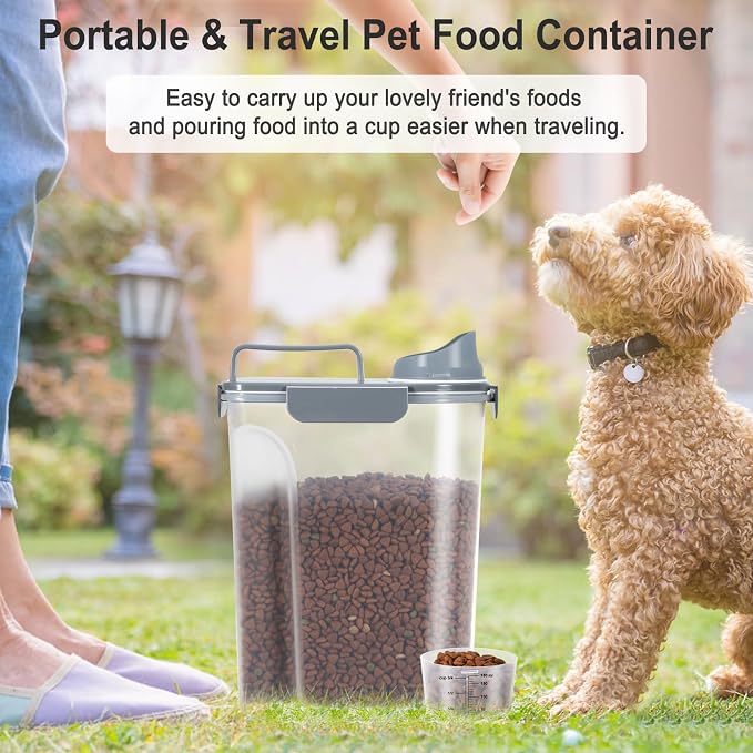 Dog Cat Food Storage Container with Cup (Dark Gray, 5L)