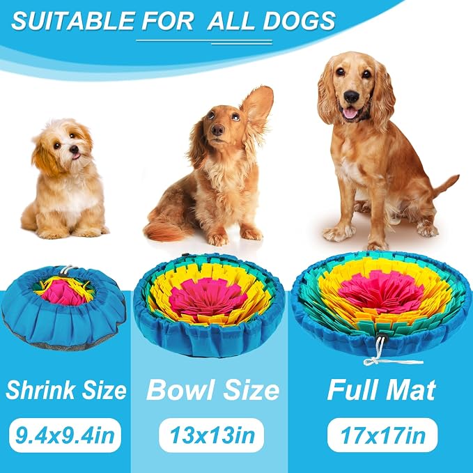 Vivifying Snuffle Mat for Dogs, Adjustable Dog Puzzle Toys Sniff Mat, Interactive Enrichment Toys for Slow Eating and Mental Stimulation (Red Yellow Blue)