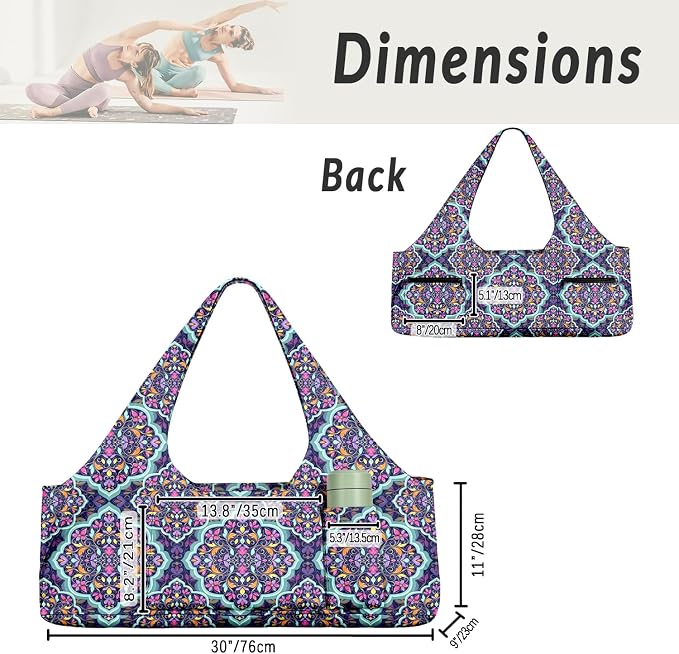 Women's Yoga Bag with Yoga Mat Carrier - Large Mat Pocket Fitness Tote for Pilates, Gym, Travel, Office & Beach