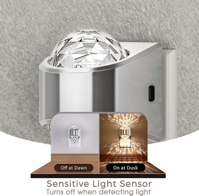 Night Light, Sliver Projector Night Lights Plug into Wall 2 Pack | LED Night Light Soft White for Bedroom, Dimmable Brightness Dusk to Dawn Nightlight for Bathroom, Gaming Room, Home Decor