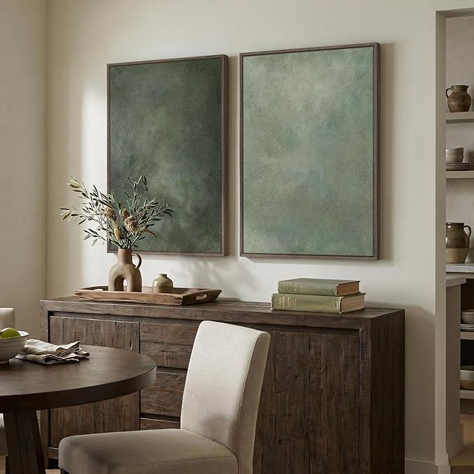 Large Framed Green Abstract Wall Art Set of 2, Modern Sage Green Canvas Prints Paintings Artwork for Walls, Minimalist Pictures for Living Room Dining Room Bedroom Office Wall Decor 24x36 In
