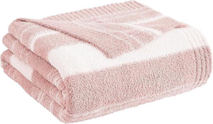 Soft Throw Blanket for Couch-Cozy Reversible Knitted Blankets | Lightweight Warm Fluffy Decor for Women, Mom, Her & Girls, Sofa, Chair, Bed, 50x70in, Pink Stripe