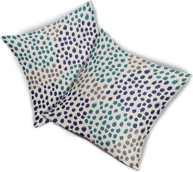Navy Blue Teal Pillow Covers 18x18 Set of 2 Boho Design Polka Dot Throw Pillows Modern Art Trendy Print Decorative Outdoor Pillowcase Square Cushion Cover Linen Pillow Case for Home Sofa Couch Bed