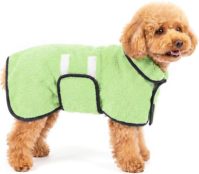 Dog Bathrobe, Super Absorbent for Small to Large Dogs, Neon Green S | Dog Robes with Soft Fleece, Warm & Cozy, Adjustable Fit, and Quick Drying Coat for Baths Swimming and Grooming