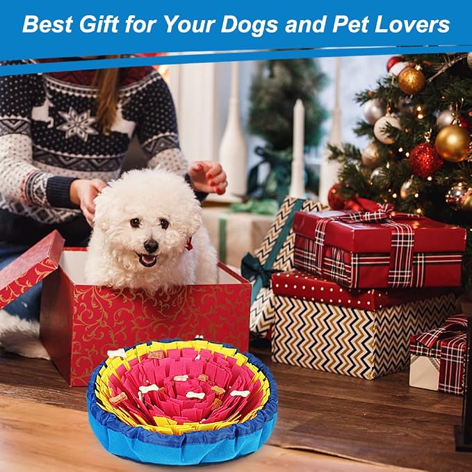 Vivifying Snuffle Mat for Dogs, Interactive Dog Enrichment Toys for Boredom and Mental Stimulation, Adjustable Sniff Mat for Slow Eating and Keep Busy (Red & Yellow)