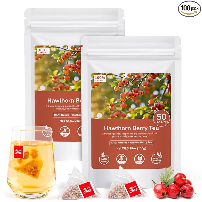 Oryvox Natural Caffeine-Free Herbal Tea-Premium Individual Tea Bags Hawthorn Berry Tea 100 Count (Pack of 2)