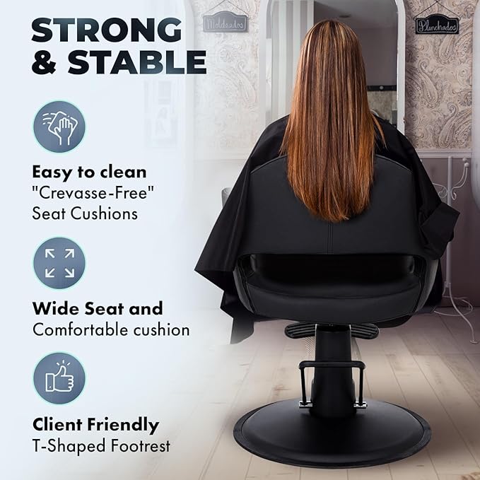 Buy-Rite Cleo Salon Chair for Professional Salons & Barbershops, Vinyl Upholstery, Seamless Seat for Easy Cleaning, Premium Comfort, Heavy-Duty Frame, Round Base, YLG-376-STD