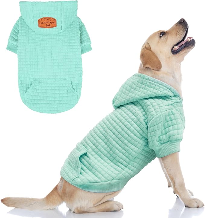 BEAUTYZOO Dog Hoodies Sweater for Medium Dogs, Waffle‑Like Laminated Coat | Warm Dog Sweatshirt with Pocket & Leash Hole, Pullover Clothes for Girl Boy Dogs, Stretchy & Easy‑On‑Off, Bulldogs Pitbulls