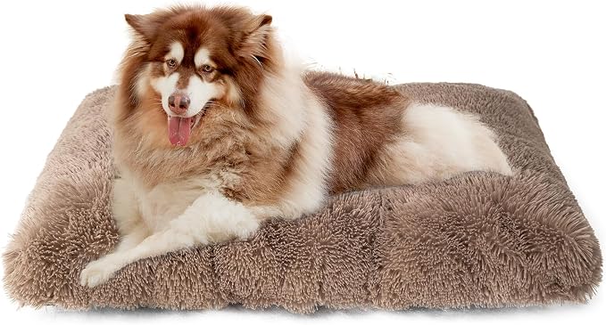EHEYCIGA Fluffy Dog Crate Bed, Plush XX Large Dog Pillow, Camel | Xlarge Calming Anti Anxiety Plush Faux Fur Mat for Large size dogs, Washable Soft Warm Dog Pad with Non-Slip Bottom