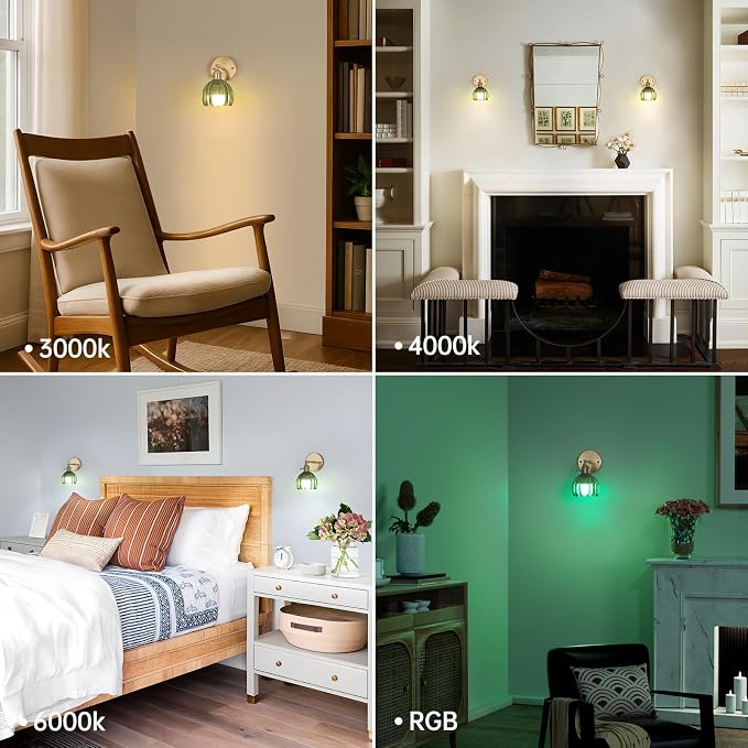 Shenmoyl Vintage Battery Operated Wall Sconce with Green Tulip Glass Lampshade 5000 mAh Rechargeable Battery Powered Wall Light with Remote Control for Bedside Bedroom Doorway, Set of 2