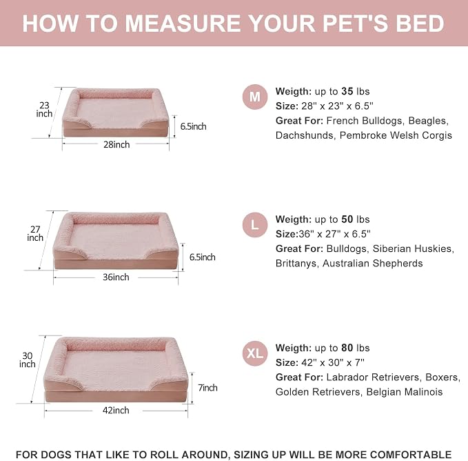 WNPETHOME Orthopedic Washable XL Dog Bed for Senior Dog Cozy Sleep | Extra Large Waterproof Big Soft Dog Couch Sofa Bed for Dogs Relax with Removable Cover Supportive Pet Bed Pink 42x30 Inch