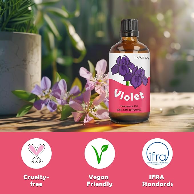 Violet Fragrance Oil 3.4 fl.oz/100 ml, Holamay Floral Single Scented Oils, Fragrance Oil for Candle Making, Soap Making Scent, Essential Oils for Diffuser for Home