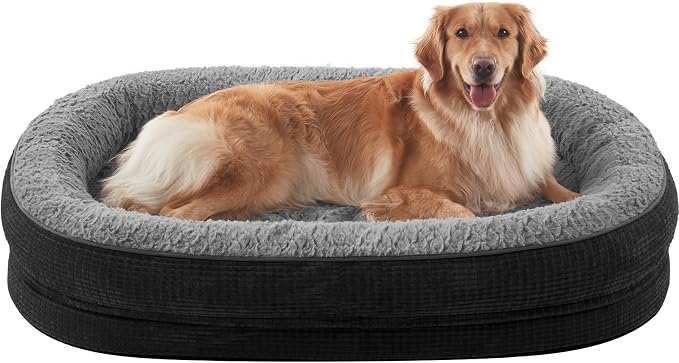 JOEJOY Orthopedic Dog Beds Large Sized Dog, XL Egg-Crate Memory Foam Pet Couch Bed with Bolster Sides, Waterproof Lining, Removable Washable Cover & Non-Slip Bottom, Black