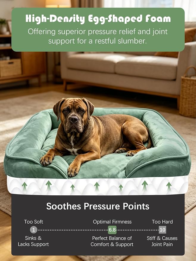 Spotted Play Orthopedic Dog Bed with Sides - Sofa Beds for Extra Large Dogs, Supportive Foam Pet Couch Bed with Washable Removable Cover, Waterproof Lining and Non-Slip Bottom, Green - XXL