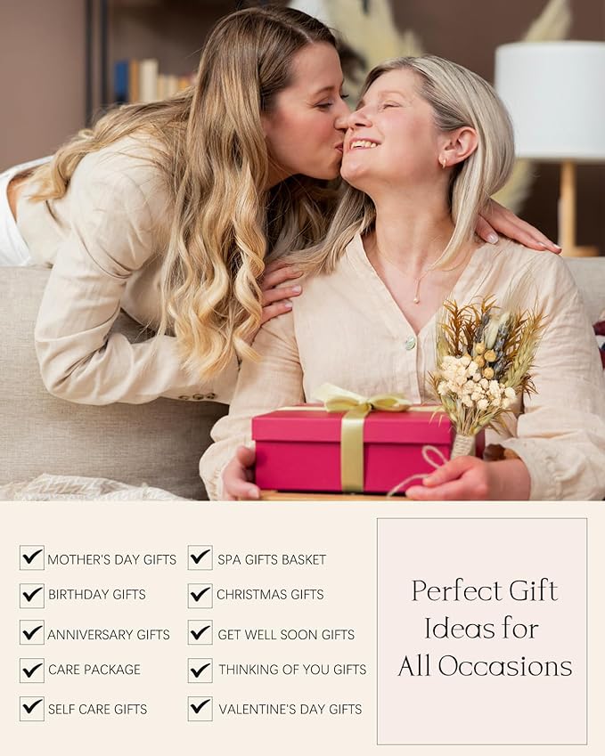 Spa Gifts for Women - Mothers Day Gift Basket for Her, Natural Themed Self Care Kit, Birthday Anniversary Care Package Ideas for Wife Girlfriend Mom from Daughter Husband Friend, 8PCS Items