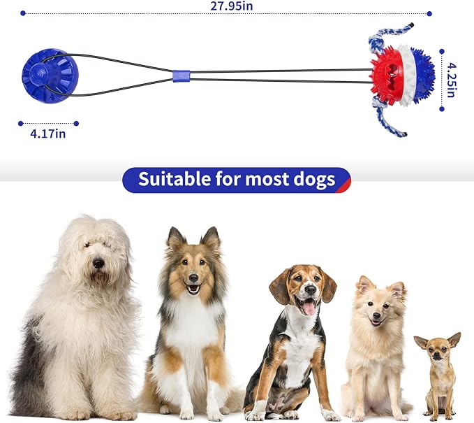 Interactive Dog Toys Aggressive Chewer Suction Cup Tug of War, Indestructible Puzzle Toys & Treat Dispensing Ball for Dog Enrichment