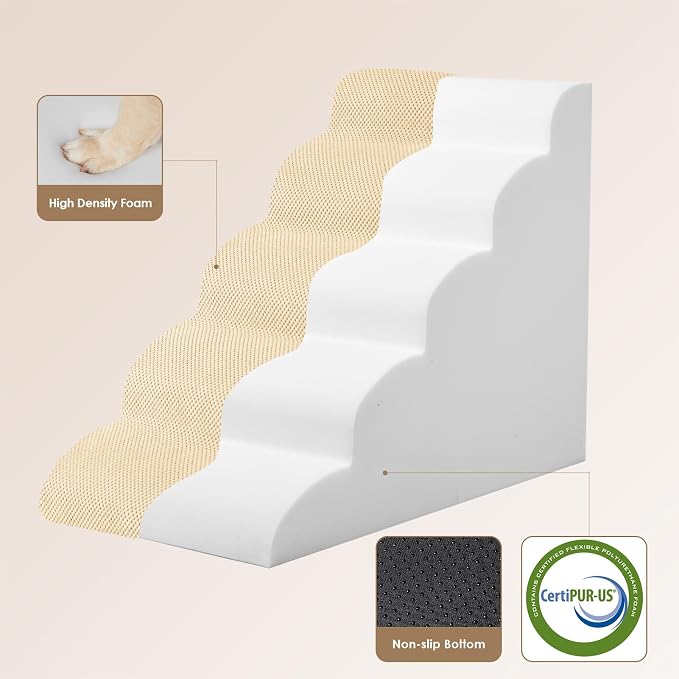 EHEYCIGA Curved Dog Stairs Ramp, 5-Step High Beds, 22.6" H Pet Step | 33D density of pure foam, for Small Dogs and Cats, Pet Stairs for High Bed Climbing, Non-Slip Balanced Indoor, Graige