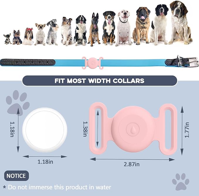 GPS Tracker for Dogs, Mini GPS Cat Tracker, IPX8 Waterproof GPS Trackers for Cats with Holder, No Monthly Fee, Work with Apple Find My(iOS Only), Smart Trackers for Dogs-Pink