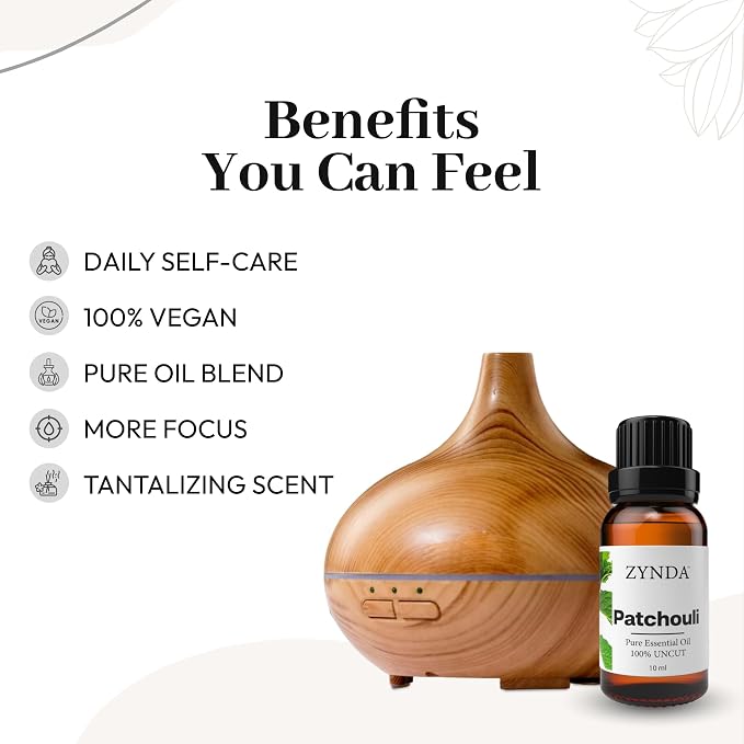 Patchouli Essential Oil – 100% Pure & Natural Patchouli Oil for Skin, Body & Diffuser | Lab Tested Organic Aroma for Relaxation, Perfume & Aromatherapy Use – 10ml