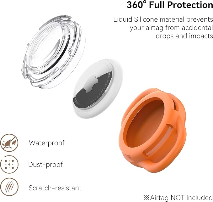 Waterproof AirTag Holder for Dog Collar, Soft Slide-On Dog AirTag Holder | Full-Body Protection, No-Dangle Fit, Ultra-Durable, Lightweight, Tool-Free Installation, Clear Cover, Fits Dog & Cat Collars