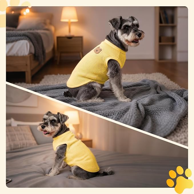 Dog Clothes for Small Dogs, Pet T-Shirt for Boys and Girls | Waffle Knit Dog Tank Top,Comfortable for Summer&Winter,Perfect for Dachshund(Yellow,Small)