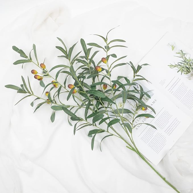 SHACOS 6 PCS Fake Olive Branches for Vases 39" Tall Long Greenery Stems Faux Olive Tree Branches Artificial Olive Leaf Stems with Olive Fruits Fake Plant for Home Wedding Greenery Decor