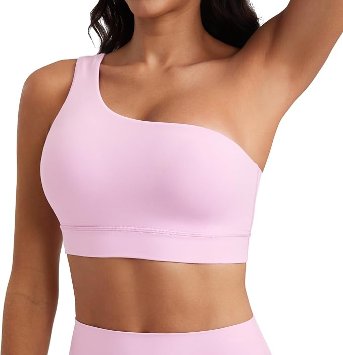 CRZ YOGA Butterluxe One Shoulder Sports Bras for Women - Sleeveless One Strap Low Impact Asymmetrical Workout Yoga Tops