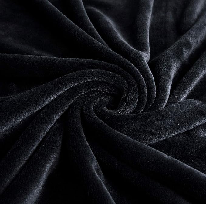 TASTHROW Large Flannel Fleece Throw Blanket, 90×108 Inch - Black | Cozy Lightweight Thick Blanket - All Seasons Suitable for Women, Men and Kids