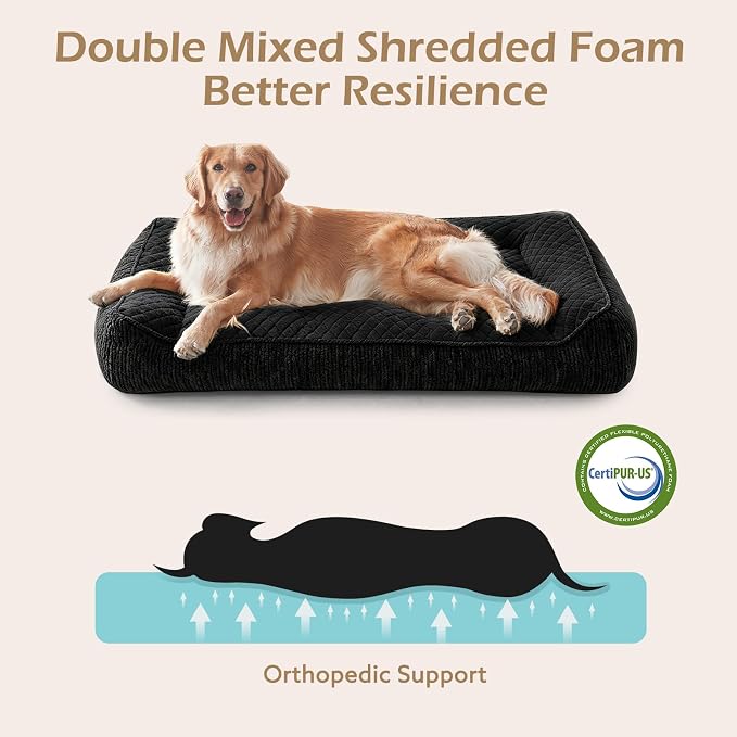 JOEJOY XL Orthopedic Dog Bed for Large Dogs, Extra Thick Foam Pet Bed Sofa | 42" Extra Large Dog Couch Bed with Bolster Sides & Removable Washable Cover, Non-Slip Bottom, Black (42"x30")
