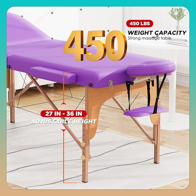 BestMassage Massage Bed Portable Massage Table 77" L 28" W Lash Bed Height Adjustable 3 Folding PU Leather with Oxford Bag for Spa Footmassage Facial CareSpa Tattoo