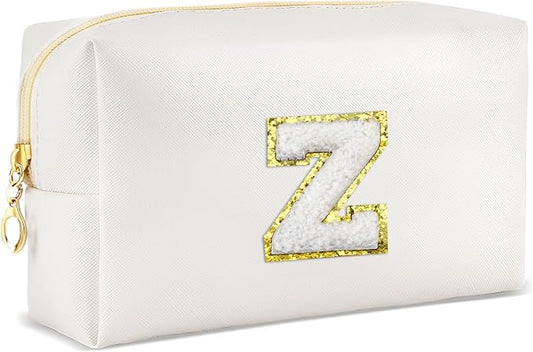 URSKYTOUS Gifts for Girls Initial Makeup Bag Personalized Cosmetic Bag with Zipper Cute Travel Toiletry Bags Waterproof PU Preppy Makeup Pouch Birthday Gift for Teen Girls Women(White Z)
