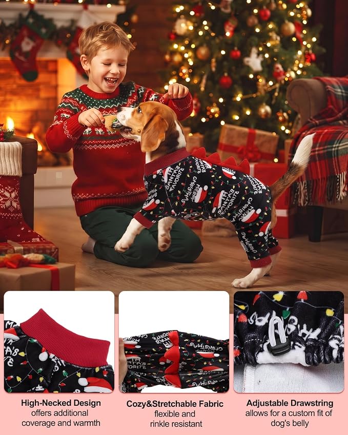 CuteBone Dinosaur Costume Halloween Christmas Dog Pajamas, Stretchy Spandex Crystal Velvet Sleepwear Coat for Small Dogs, Soft & Warm Pet Outfit Clothes for Cold Weather, Cozy Pullover Design COSP30XL