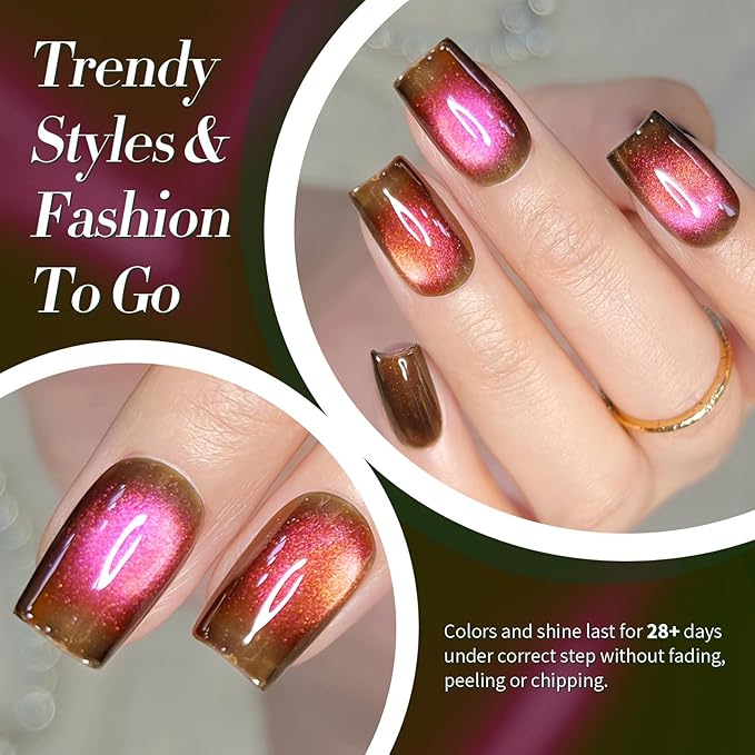 Born Pretty 15ML Cat Magnetic Eye Gel Polish, Pink Brown Gel Nail Polish Fall Winter Cat Holographic Magnetic Nail Polish Nail Art Manicure Salon DIY at Home