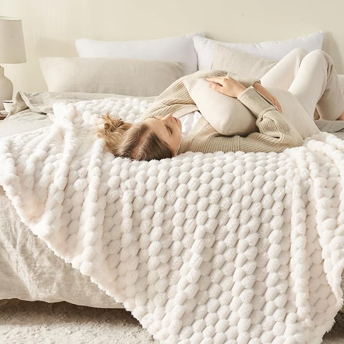 NEWCOSPLAY Fleece Clouds Cozy Throw Blanket for Couch, Ivory, 50"x60" | Premium Silky Flannel Blanket, Soft Lightweight Fluffy Throw Blanket for Bed Sofa Decor, Gift for All Season Use