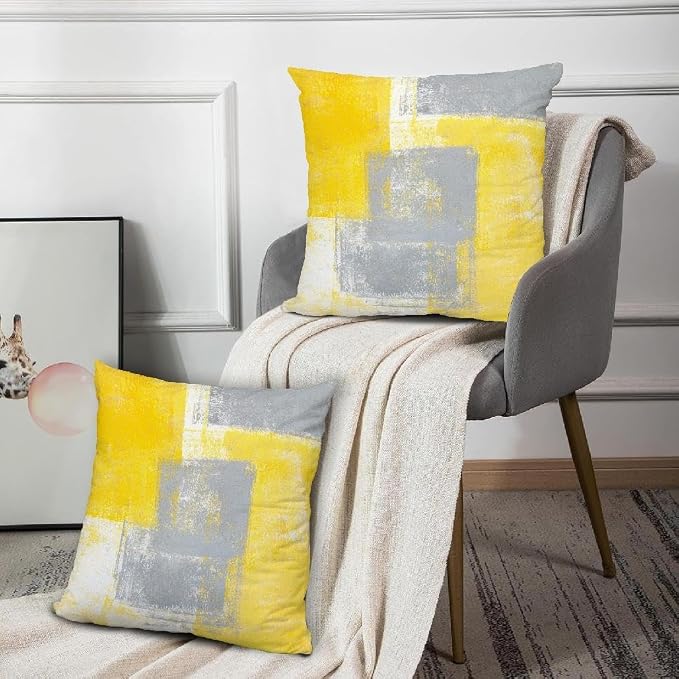 Throw Pillow Covers for Couch, 18x18 Inch, 2 Pack, Grey Yellow | Decorative Throw Pillow Covers Cushion Covers for Couch Bedroom Sofa Living Room