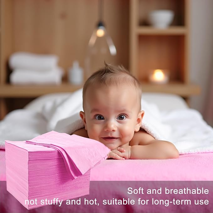 100 Pack 31" x 71" Disposable Non-Woven Massage Table Bed Covers - 2-Ply Waterproof Spa Sheets for Facial, Tattoo & Waxing.(pink 100pc)