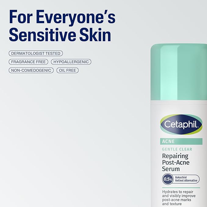 CETAPHIL Gentle Clear Repairing Post-Acne Serum, Retinol Alternative, Oil Free Serum for Sensitive Skin, 1 Fl Oz, Bakuchiol, Improves Skin Tone & Post-acne Marks, Dermatologist Recommended Brand