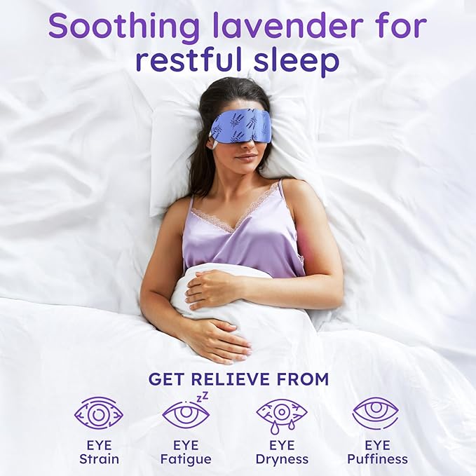 8 Pack Lavender Steam Eye Mask for Dryness, Puffiness, Strain & Relaxation, Heated Eye Mask for Sleep & Travel, Self-Heating & Disposable Warm Compress, Travel Essentials, Relaxation Gifts for Women
