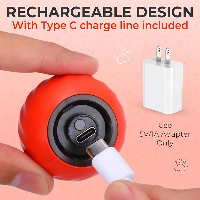 Interactive Cat Toy Ball - Motion-Activated, USB Rechargeable Cat Toys for Indoor Cats with Anti-Scratch Cover & 2 Changeable Tails - Enrichment Toy for Active Cats & Kittens