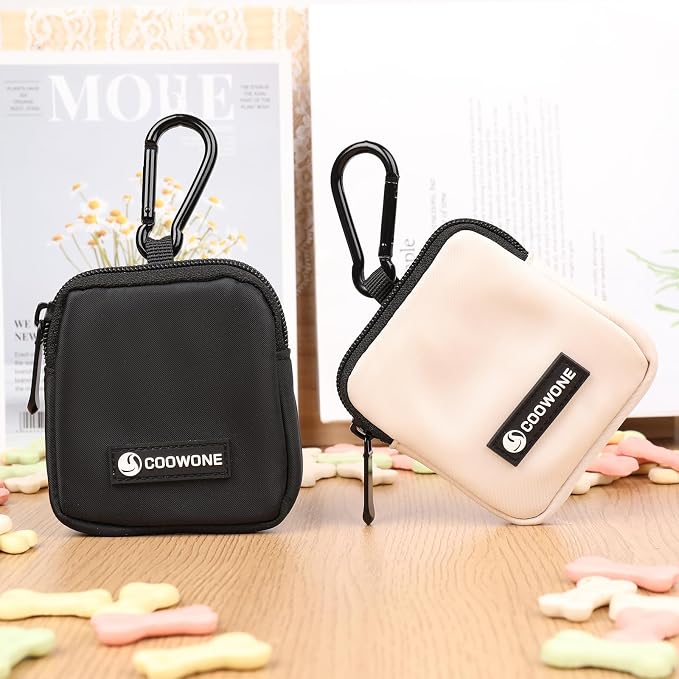 Dog Treat Pouch 2 PCS, Waterproof Small Dog Treat Bag for Leash, Hands Free Dog Walking Bag with Carabiner, Dog Poop Bag Holder for Pet Puppy Travel or Outdoor Use, Zipper Closure to Avoid Spilling