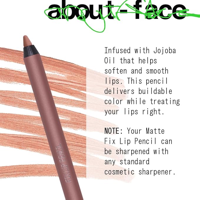 about-face Matte Fix Lip Pencil Cradled – Long-Wear, Creamy Matte Lip Liner with Hyaluronic Acid & Vitamins C & E – Vegan, Cruelty-Free, Clean Beauty – 0.042 oz (Rose Beige)