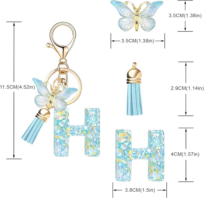Fashion Alphabet Initial Letter Keychain Tassel Butterfly Pendant Key Ring for Purse Handbags Women Girl