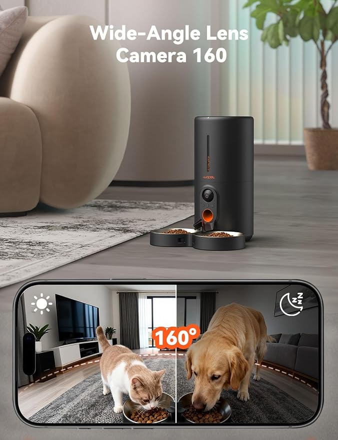WOPET Automatic Cat Feeder with Camera for Two Cats, 6L Smart Pet Feeder with 1080P HD Video & Night Vision, 5G/2.4G WiFi Cat Dog Feeder, 2-Way Audio, SD Card Storage, Up to 10 Meals per Day