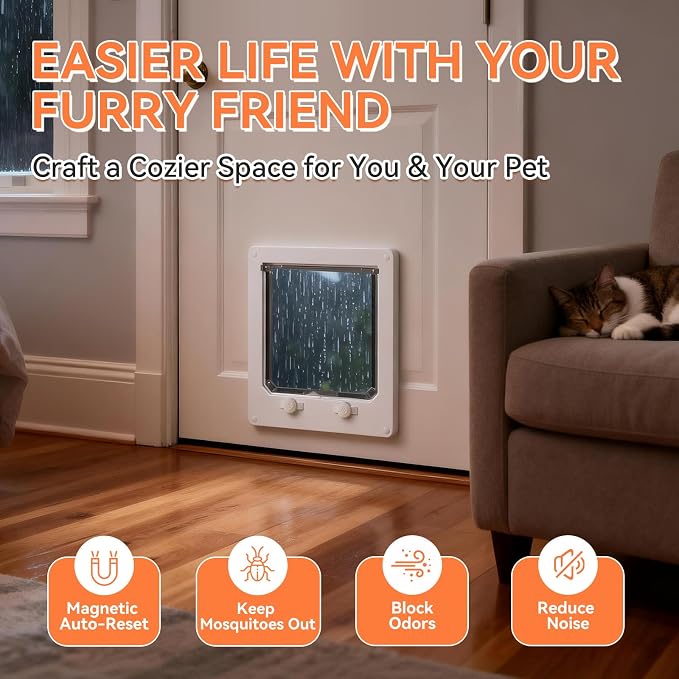 LIBBEPET Cat Door Interior Door, 4 Way Locking for Cats ≤25 lbs，Extra Large