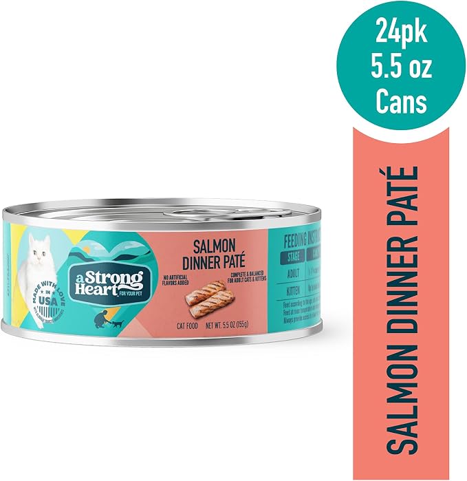 A Strong Heart Cat Food, Salmon Dinner Paté, 5.5oz, 24pk | Real salmon paté, made in USA, all life stages, everyday value