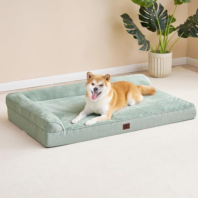 EHEYCIGA Memory Foam Dog Bed Large Size Dogs, Orthopedic Dog Bed Large with Washable Removable Cover, Waterproof Pet Sofa Couch with Nonskid Bottom, 36x27x6, Greyish Green | Washable Removable Cover, Waterproof Flat Pet Sofa Couch with Nonskid Bottom, ...